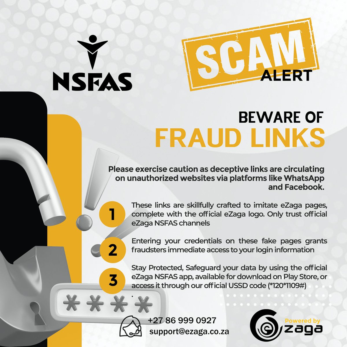 BEWARE OF FRAUDULENT LINKS!

Students, exercise caution as deceptive links are circulating on unauthorized websites via platforms like WhatsApp and Facebook. These links are skillfully crafted to imitate eZaga pages, complete with the official eZaga logo.