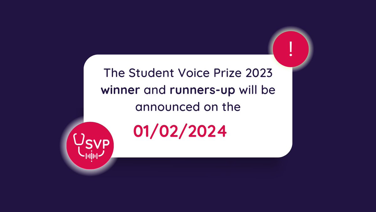 The moment we’ve all been waiting for is nearly here! 📣The Student Voice Prize 2023 winner and runners up will be announced on the 01/02/2024 at 12pm. Stay tuned! 👀 #SVP23