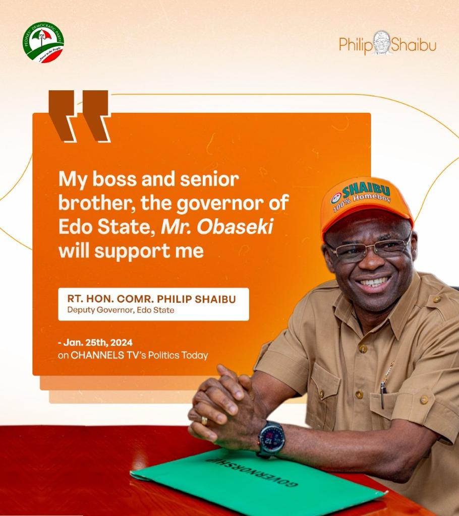 HonPhilipShaibu's tweet photo. As we continue in the primary electioneering process, we all as good party men and women must uphold the ideals and values of our great party! 

As I step out for the screening today, I want to urge my good people of Edo State and esteemed supporters to remain confident that all will go well, and that we will come out top at the end of it all.

As a party man, I remain dedicated to the process and I'm using this medium to reassure our party leaders, particularly the screening committee, of my total support and commitment to Party Guidelines and Principles.

#HPS2024
#Edo2024
#EdoDecides2024
#ThinkEdoThinkPhilipShaibu