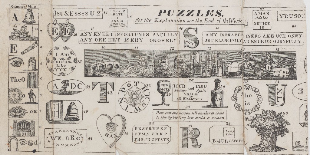 These puzzles have hidden words to be revealed through pictures and letters. Can you work any of them out? 🤯🧩 c.1800 Ref: HMU 1/1/2 #NationalPuzzleDay