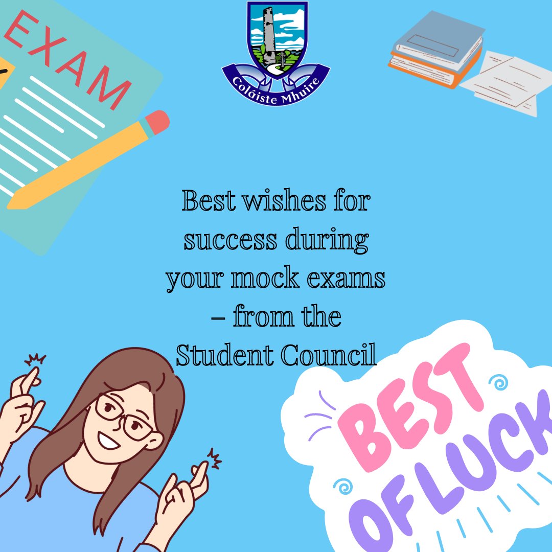 📚 Best of luck to our 3rd and 6th years embarking on their mock exams in the coming weeks! The Student Council sends you positive vibes and wishes for success. You've got this! 💪✨ #MockExams #GoodLuck #YouCanDoIt #Retention #Attainment
