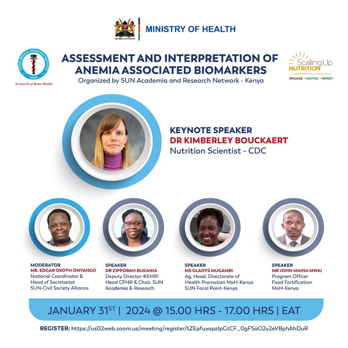 SUN_YouthNetKe's tweet photo. SUN Academia and Research (ARN)  in partnership with MOH and @KEMRI_Kenya will be hosting a webinar on Assessment and interpretation of Anemia Associated Biomarkers. Mark your calenders on January 31st from 1500 HRS to 1700HRS.
Join through the link Below: https://t.co/agTUMUAlTy https://t.co/IEeQM35HCV