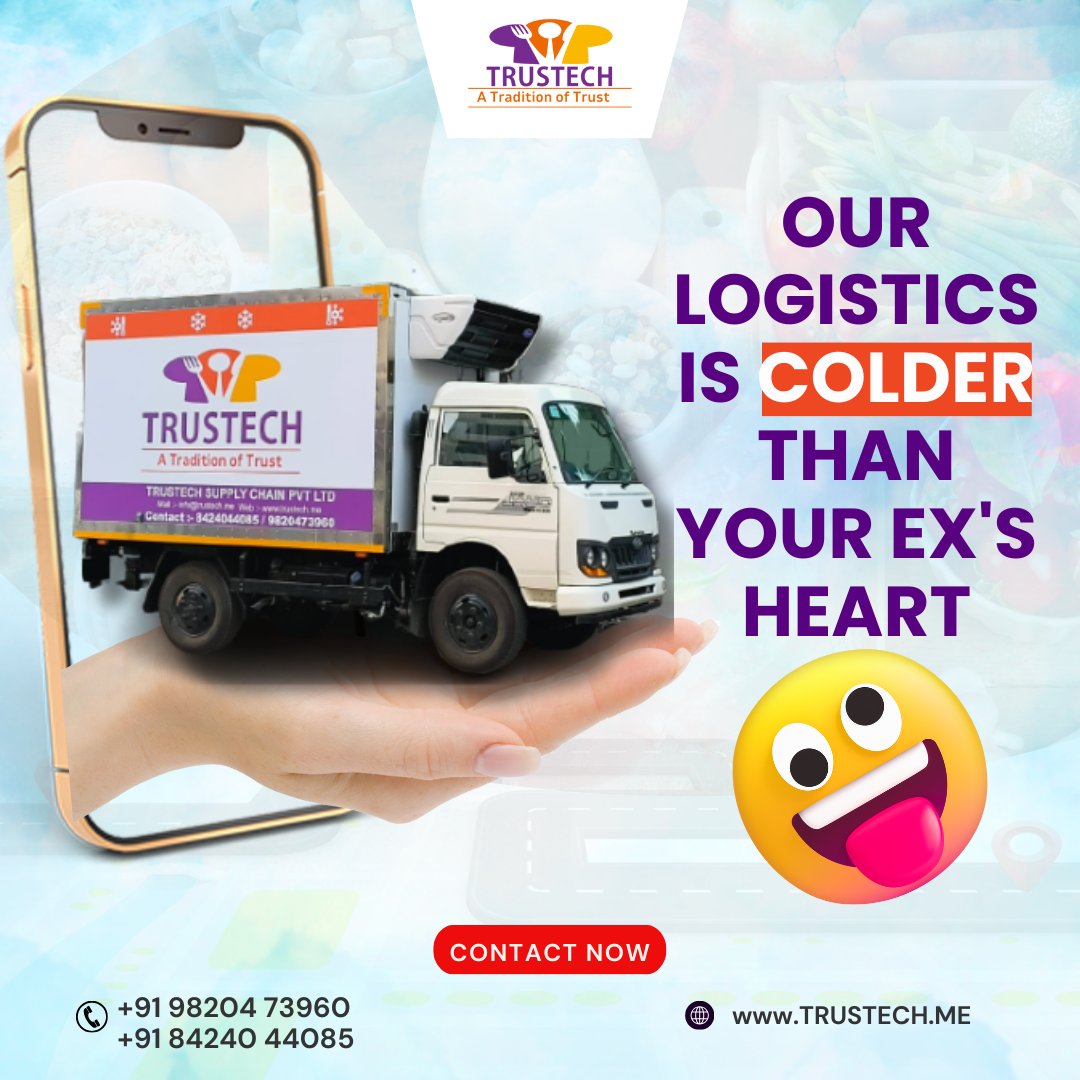 TrustechIndia's tweet photo. TRUSTECH logistics : colder than your ex's heart, and that's saying something!

📷 https://t.co/JH4xLRYYTU

#TRUSTECH #Bestcoldchainlogistics #ColdChainCommitment #technology #FreezeAndDeliver #ChillZoneGoals #reefervan #reefertruck #QualityFirst #LogisticsSolutions #fruits https://t.co/P6b8xjZQZm