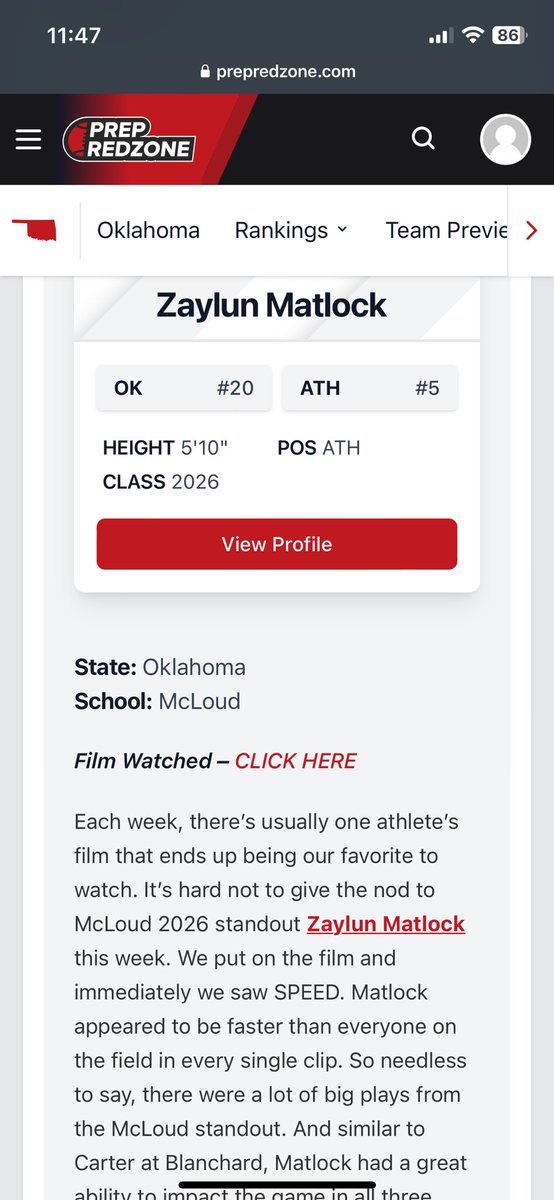 zaylunmatlock's tweet photo. Thank you @PrepRedzoneOK for the write been sayin this and goin to keep sayin it I’m coming!!! @_CoachRamsey @UTSAFTBL @unlvfootball @TulsaFootball @ZipsFB https://t.co/afZfJbMkMQ