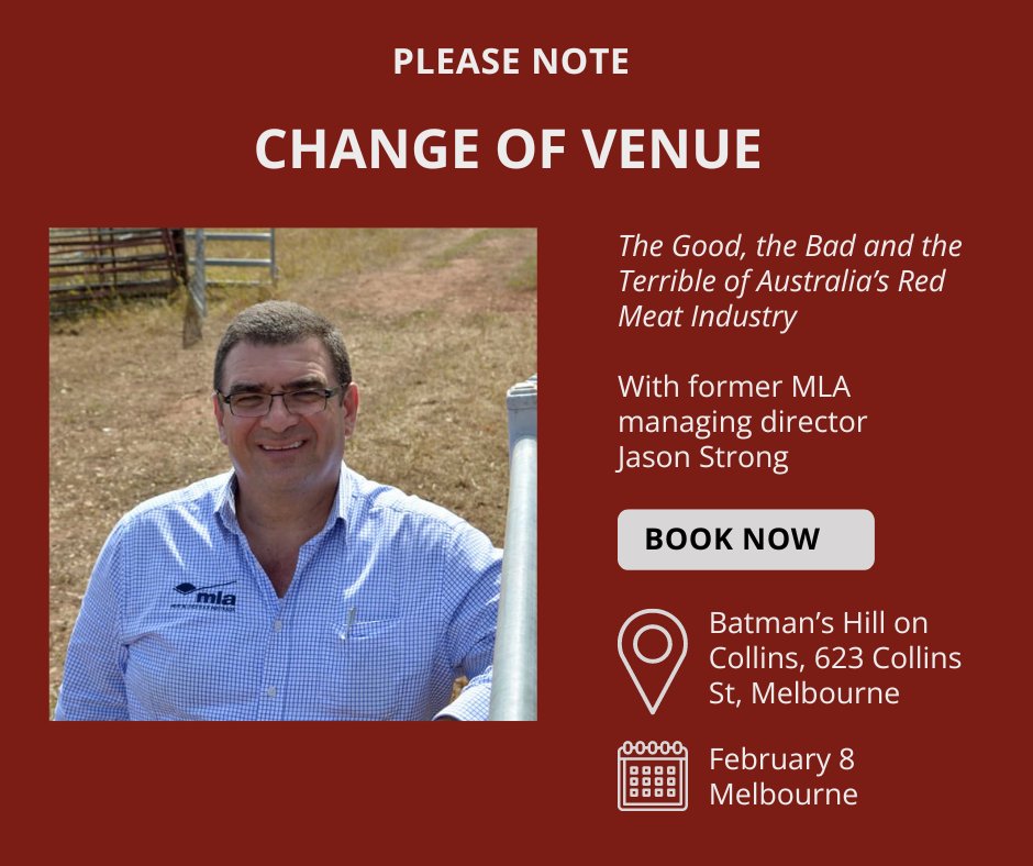 Bookings close this week for our lunch with former MLA managing director, Jason Strong. Jason promises a 'frank and fearless conversation on the good, the bad and the ugly for the red meat sector'. We hope to see you next Thursday! ruralpressclubvictoria.com.au/event/jason-st…