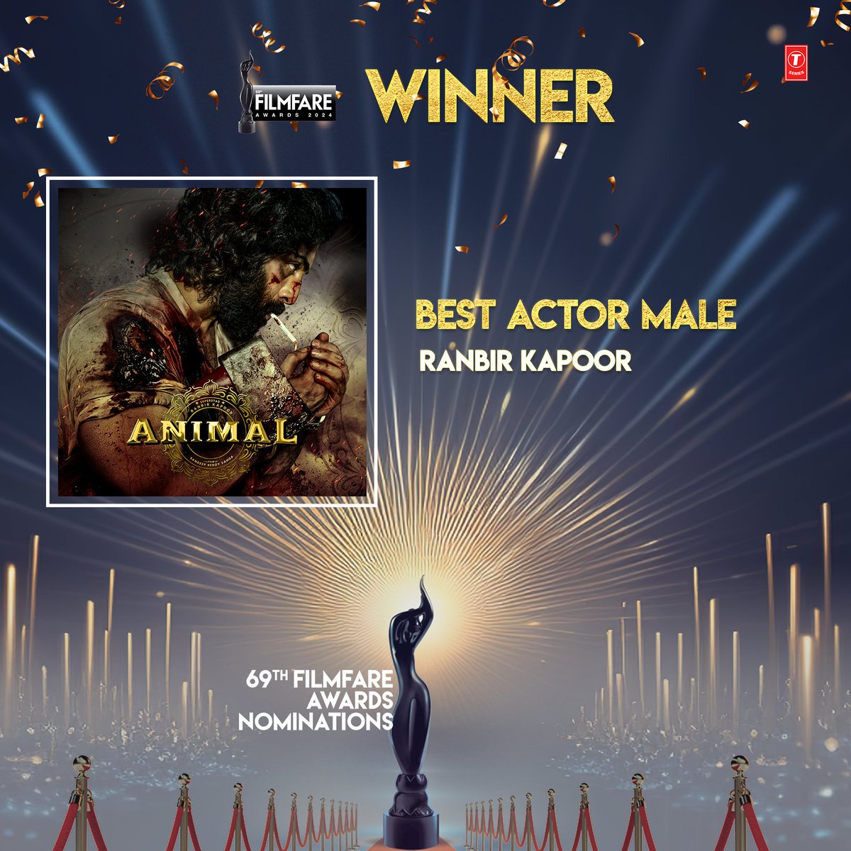 The name is SUPER STAR #RanbirKapoor 🔥 Congratulations on winning the 69th #FilmfareAwards2024 for Best Actor 🪓 #AnimalTheFilm