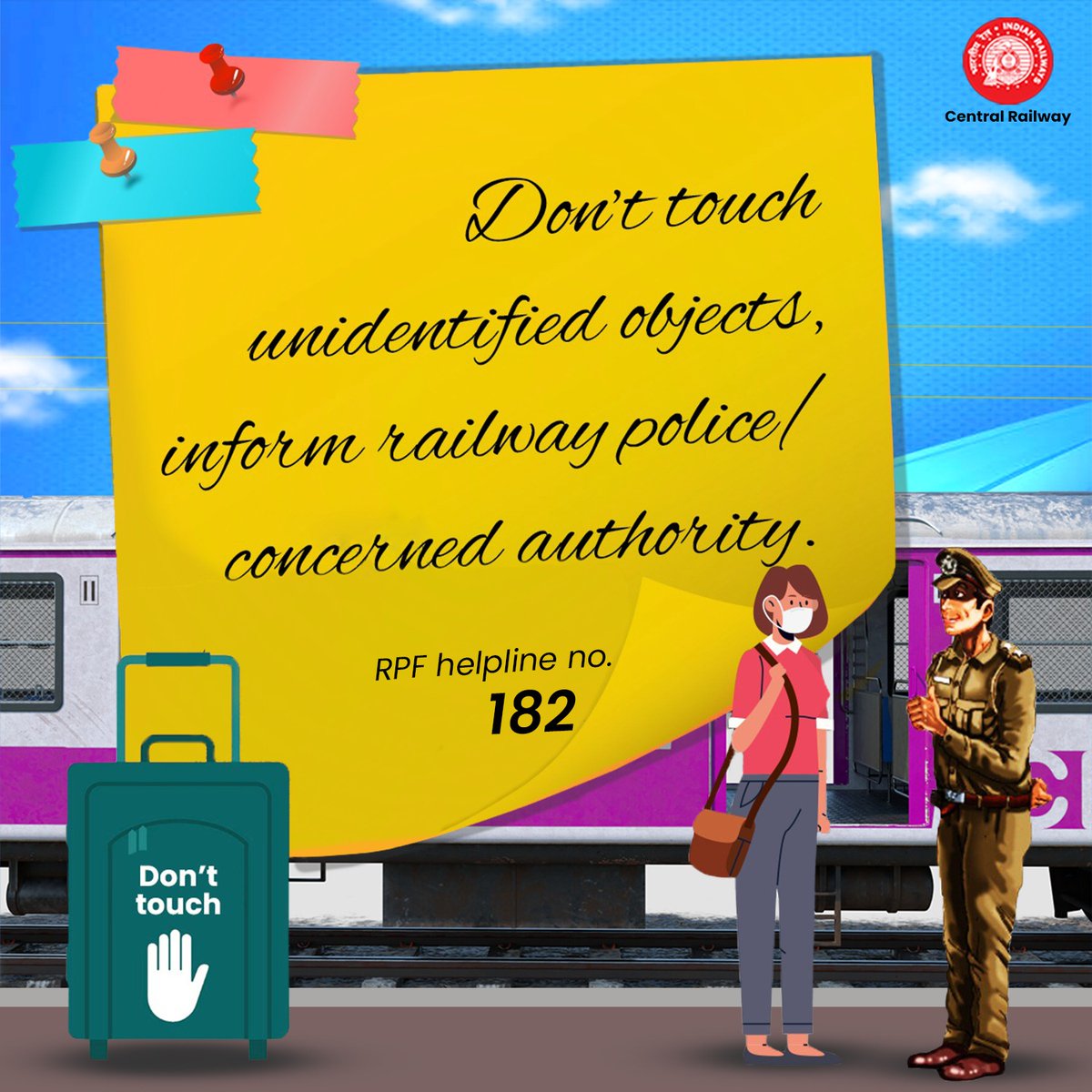 Central_Railway's tweet photo. 🚨 Safety First! 🛑 Remember: Don't touch unidentified objects. Your safety matters! Inform railway police or the concerned authority immediately. Let's keep our journeys secure. 

#SafetyAlert #RailwaySafety #RailwaySafetyFirst #StayAlertStaySafe #SecureJourneys #SafetyAwareness #ReportSuspiciousObjects #RailwayVigilance #CommunitySafety #AlertNotAlarmed #TransitSecurity #TravelSmart #SafetyReminder #RailwayAwareness #PassengerSafety #VigilantCommute #TravelSecurely