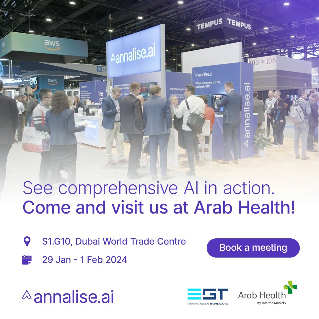 Hello Dubai 🇦🇪
We're at #ArabHealth!
Looking forward to connecting and showcasing our comprehensive and award-winning range of #AI radiology solutions. 

Meet us at booth # S1.G10
Emerging Global Technologies