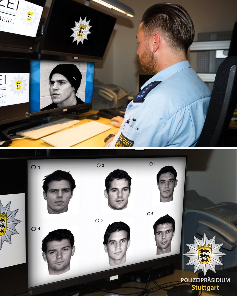 PP_Stuttgart's tweet image. #Rätsel: Habt Ihr auch die „Super-Augen“? 👁️ Bei uns arbeiten 50 #SuperRecognizer, die sich Gesichter besonders gut merken können. Um sie zu finden, gibt&apos;s einen Test. Auf dem Foto seht Ihr eine der Aufgaben: Welches Gesicht gehört dem Mann im Bild oben? Eure #Polizei #Stuttgart
