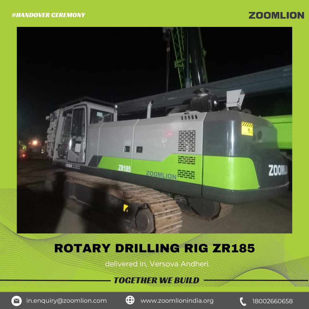 Zoomlion17's tweet image. Zoomlion rotary drilling rig ZR185 is delivered to our prestigious customer at Varsova, Andheri.
.
#ZoomlionIndia #ZOOMLION #pilingrig #heavyequipment #heavyconstructionequipment #heavymachinery #powertools #constructionequipment #constructionindustry #constructionmachinery