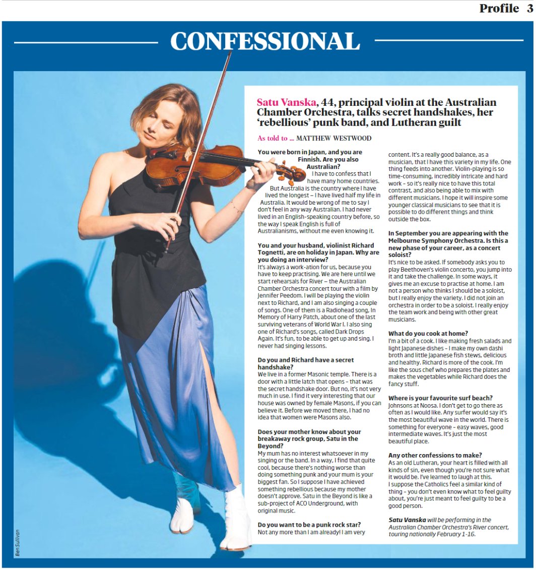 ACO Principal Violin Satu Vänskä has been baring her soul for The Australian's Confessional column.

<a href="/australian/">The Australian</a> #ACO24Season