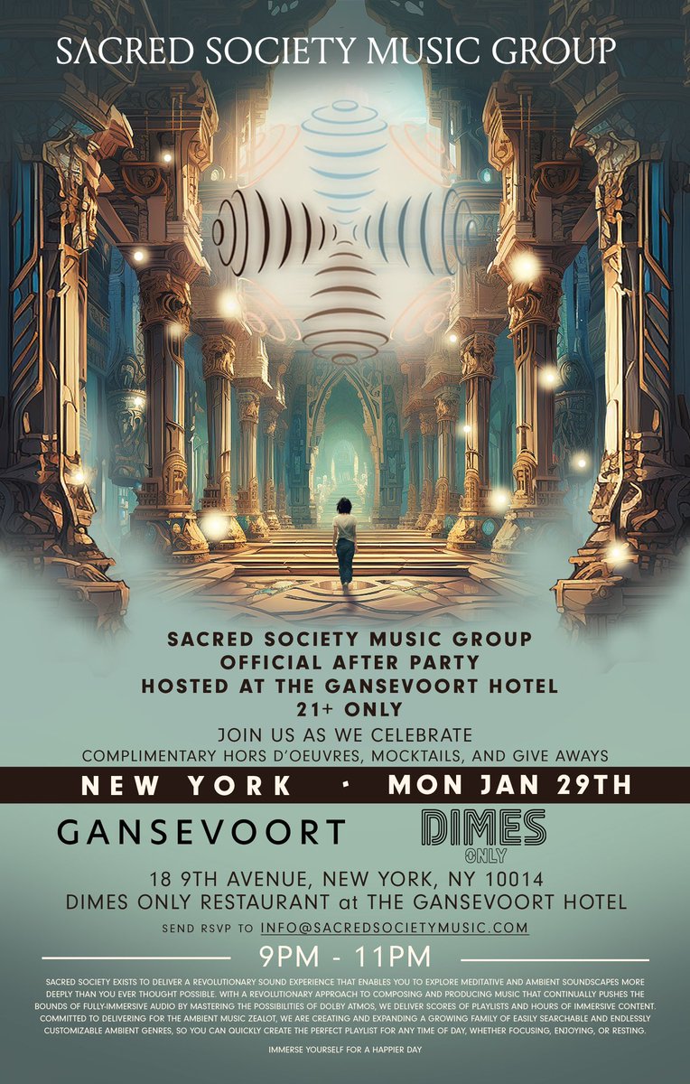 NYC Monday Jan 31 launch of my new ambient record label. We are doing a 30 min showcase in Dolby Atmos