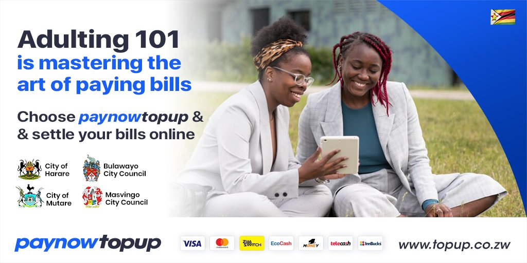 Level up your adulting game with Paynow topup. Pay your City of Harare, Bulawayo City Council bills and more here pay.co.zw/utilities online anytime from anywhere