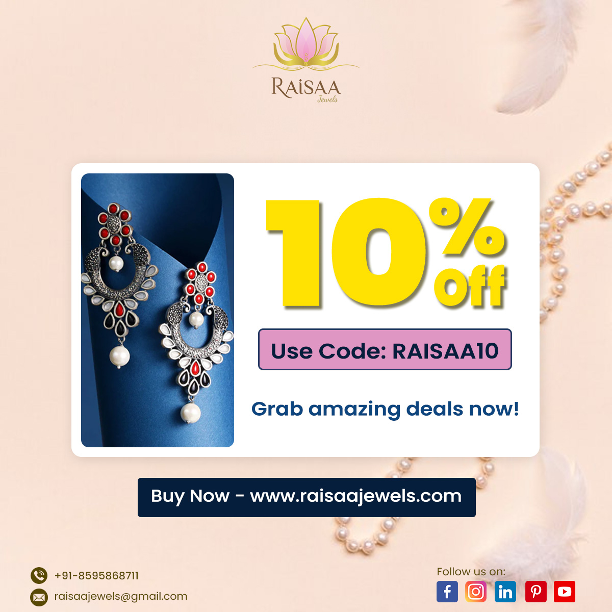 🌟✨ Attention Jewellery Lovers! ✨🌟

Indulge in luxury without breaking the bank! 💍💎 Enjoy a dazzling 10% OFF on all Raisaa Jewels pieces with code: RAISAA10! 💖 Don't miss out on these amazing deals!

Shop here: raisaajewels.com

#RaisaaJewels #JewelleryLovers
