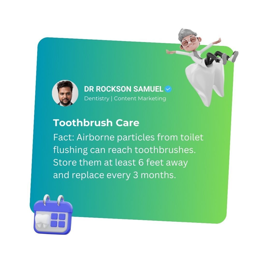 rockzen61's tweet image. Did you know? Toilet flushes can reach toothbrushes! 🚽 Keep them 6 feet away and swap every 3 months. 🪥✨ #ToothbrushFacts #OralHygiene #HealthyHabits #DentalTips