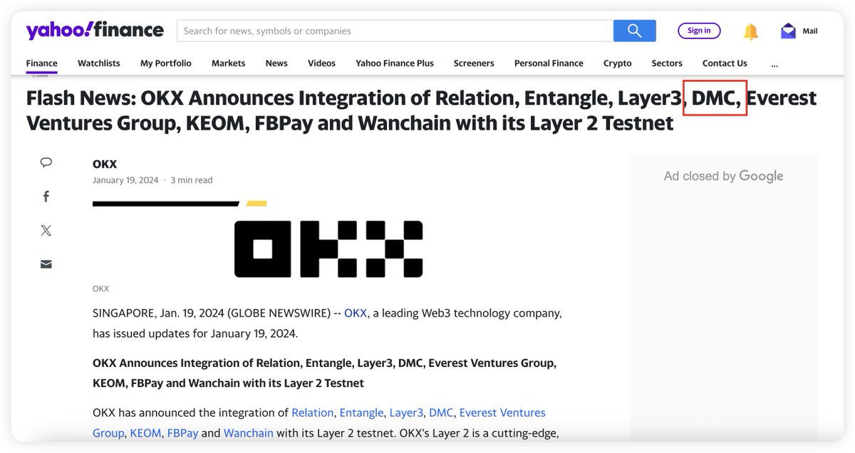 datamallcoin's tweet photo. Thanks to #YahooFinance for bringing us the flash news.
Hope we can create more possibilities in OKX's Layer2 with our web3 teammates.👌🫶
#Entangle #Layer3 #DMC #datamallchain #datamallcoin #EverestVebtures #KEOM #FBPay #Wanchain #Polygon https://t.co/2jlln97e45