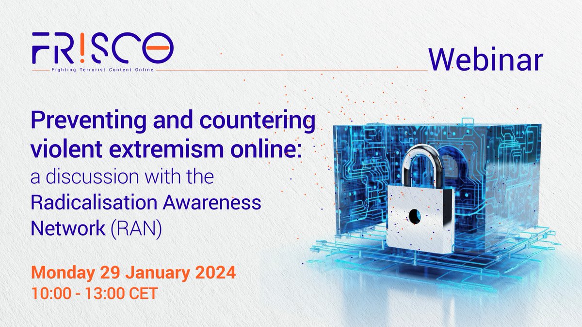 📢 The <a href="/FRISCOproject/">FRISCO EU Project</a> webinar Preventing and Countering Violent Extremism online: a discussion with @RANEurope has just started!
Registration is still open should you would like to join us!
friscoproject.eu/news/frisco-we…
#TCOCluster #TerroristContentOnline