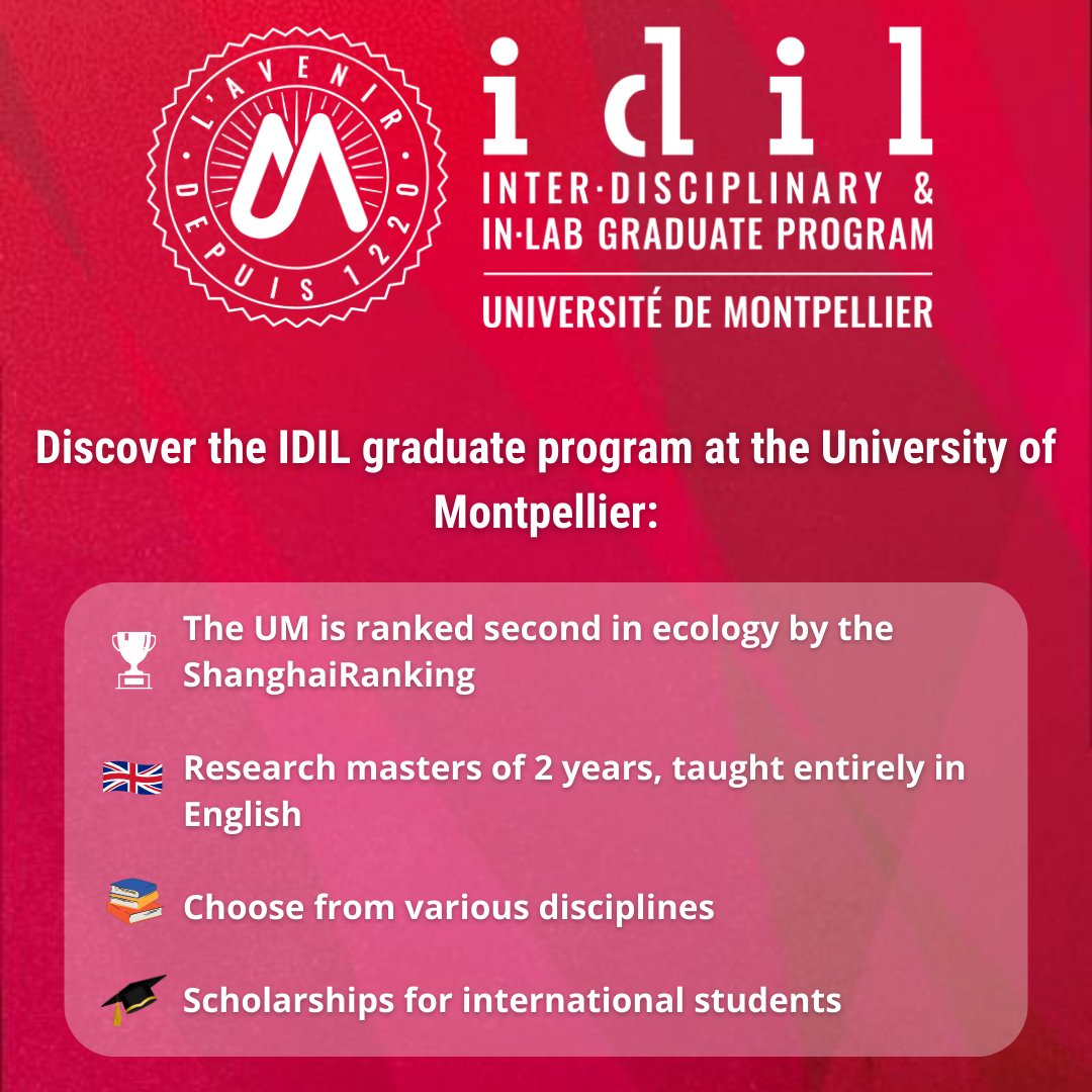 フランス政府留学局-日本支局 (@campusfrance_jp) on Twitter photo 🇫🇷 モンペリエ大学の <a href="/IDILProgram/">IDIL Graduate Program</a> のご紹介!
🇬🇧 完全英語プログラム
🎓上海ランキングでエコロジー分野2位!
💸 海外留学生に奨学金!
📚 文系から理系まで幅広くプログラムを提供。
⭐️専門教授がメンターとしてサポート!
🌟 モンペリエ:L'Etudiant評価№1学生都市!
🔗 idil.edu.umontpellier.fr/en/ 🇫🇷 モンペリエ大学の <a href="/IDILProgram/">IDIL Graduate Program</a> のご紹介!
🇬🇧 完全英語プログラム
🎓上海ランキングでエコロジー分野2位!
💸 海外留学生に奨学金!
📚 文系から理系まで幅広くプログラムを提供。
⭐️専門教授がメンターとしてサポート!
🌟 モンペリエ:L'Etudiant評価№1学生都市!
🔗 idil.edu.umontpellier.fr/en/