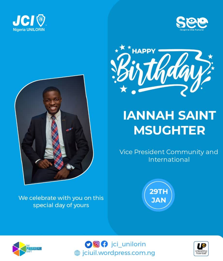 JCIN_UNILORIN's tweet photo. Happy Birthday!🎉
Hannah Saint Msughter
2022/2023 Vice President Community and International.
Have a great year ideal citizen🥂
#UnleashingPotentials
#JCINUNILORIN
#REVAMP
#BetheStory
#SEnD
#JCINigeria
#JCI https://t.co/K3Kv2eILyr