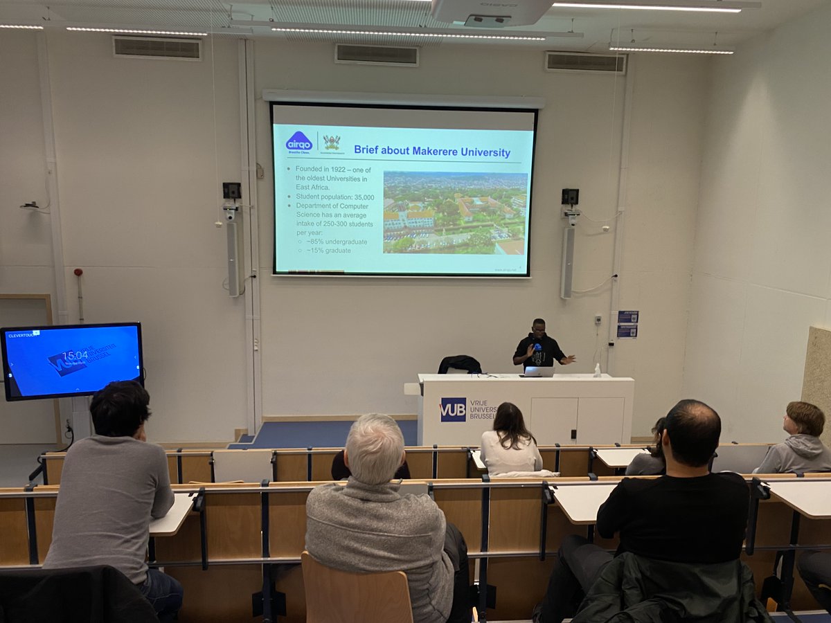 softlab_brussel's tweet photo. We were proud to host @softlab_brussel graduate  @iBaino last week for the occasion of @ioteyo's PhD defence. In his talk "AI and software engineering research for social impact" @iBaino presented an impressive overview of his work at Makerere University in Uganda. https://t.co/vjuQJTy1p6