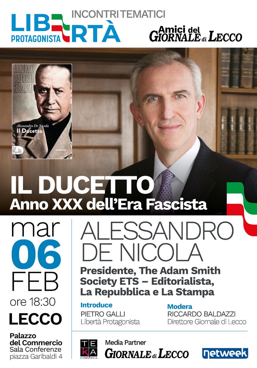 Alessandro De Nicola (@aledenicola) on Twitter photo Su quel ramo del lago di Como, il 6 febbraio alle 18.30 sbarcano con maschia volontà le quadrate legioni del Ducetto. <a href="/AdamSmithIT/">Adam Smith Society</a> <a href="/fleinaudi/">Fondazione Luigi Einaudi</a> <a href="/libdemeuropei/">libdem europei</a> <a href="/libeRI_al/">Liberi Network 🇮🇹🇪🇺</a> <a href="/scrip/">Ermanno Ferretti</a> <a href="/CarloStagnaro/">Carlo Stagnaro 🏴🇺🇦</a> <a href="/lucianocapone/">Luciano Capone</a> <a href="/Phastidio/">Mario Seminerio</a> Su quel ramo del lago di Como, il 6 febbraio alle 18.30 sbarcano con maschia volontà le quadrate legioni del Ducetto. <a href="/AdamSmithIT/">Adam Smith Society</a> <a href="/fleinaudi/">Fondazione Luigi Einaudi</a> <a href="/libdemeuropei/">libdem europei</a> <a href="/libeRI_al/">Liberi Network 🇮🇹🇪🇺</a> <a href="/scrip/">Ermanno Ferretti</a> <a href="/CarloStagnaro/">Carlo Stagnaro 🏴🇺🇦</a> <a href="/lucianocapone/">Luciano Capone</a> <a href="/Phastidio/">Mario Seminerio</a>