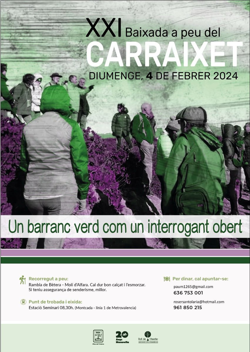 Propera activitat macarellera: 21a Baixada a peu pel Carraixet 🚶‍♀️🚶🚶‍♂️🌳☀️ <a href="/jovesnet/">Xarxa JOVES.net</a> <a href="/perlhorta/">Per L'Horta 🍉</a> <a href="/AEAgro/">AccióEcologista Agró</a> <a href="/Rollmassarrojos/">Roll de l'Ametler</a>