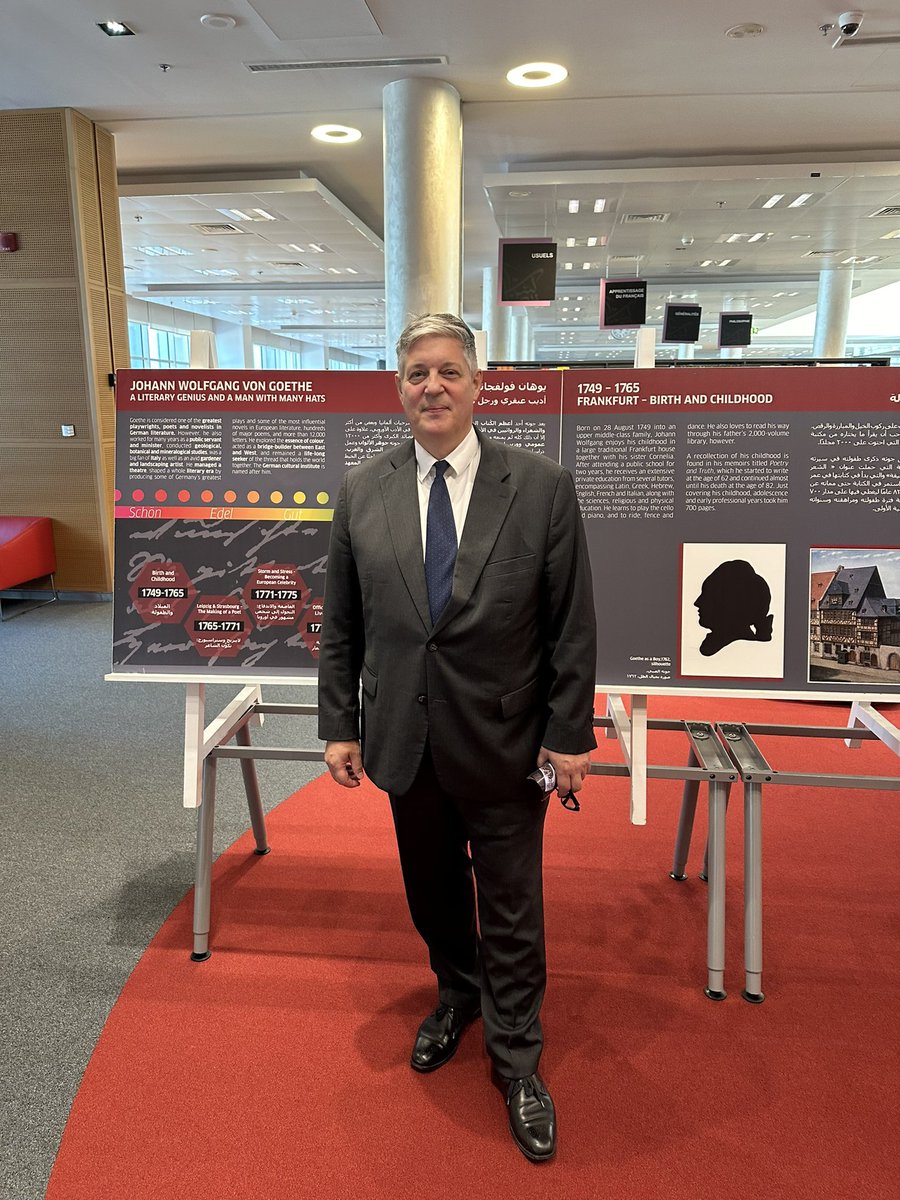 GermanEmbUAE's tweet photo. Ambassador Schönfelder visited the Goethe exhibition of the Goethe Institute during the German Language Day celebration at Sorbonne university in Abu Dhabi.

#GermanLanguageDay #germanyinuae https://t.co/iFRvDLZs6O
