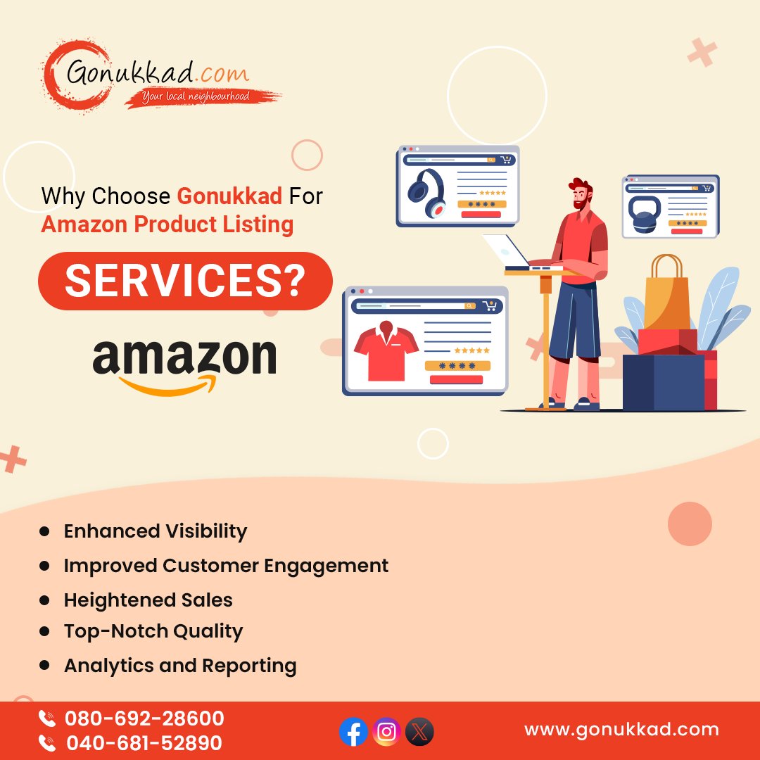 🚀Elevate Your Amazon Game with Gonukkad! Our Product Listing Services are designed for success. Discover why smart sellers choose us!

𝐂𝐨𝐧𝐭𝐚𝐜𝐭 𝐔𝐬 👇
📞: Online Seller Support: 080-692-28600
☎️: Retail Support: 040-681-52890

#Gonukkad #ProductListing #ecommerce #Amazon