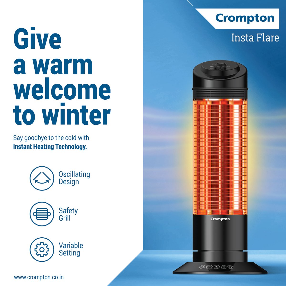 Crompton_India's tweet photo. Knock knock. Who's there?👀
Winter. Winter who? Winter who's about to be shown the door!
Say goodbye👋 to the cold with our toasty heater!
#RoomHeater #Crompton #CromptonIndia #WinterEssentials #WelcomeWinters #WarmWinters #Heater #FastHeating https://t.co/dpEbTX61cV