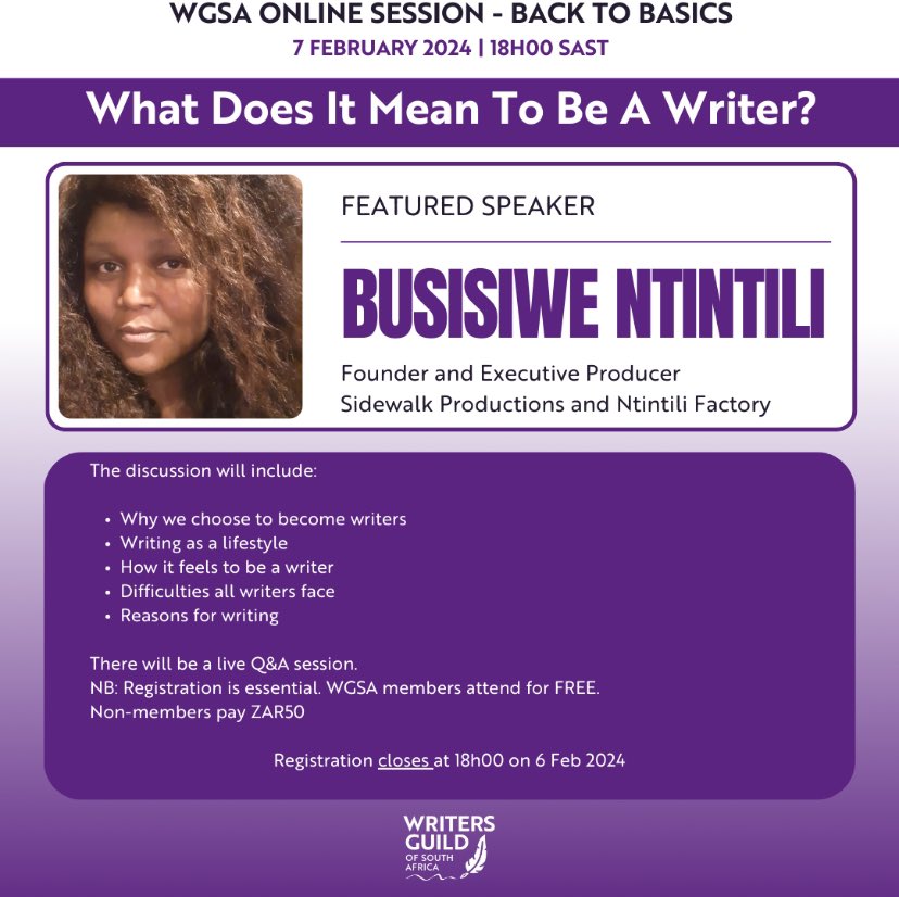WritersGuild_SA's tweet photo. 𝗕𝗔𝗖𝗞 𝗧𝗢 𝗕𝗔𝗦𝗜𝗖𝗦
In a series of one-hour discussions aimed at the beginner writer, every second Wednesday from February 7th, “Back to Basics”, will look at a range of topics intended to assist the new writer to get their words on the page! https://t.co/CfXbruKnFI