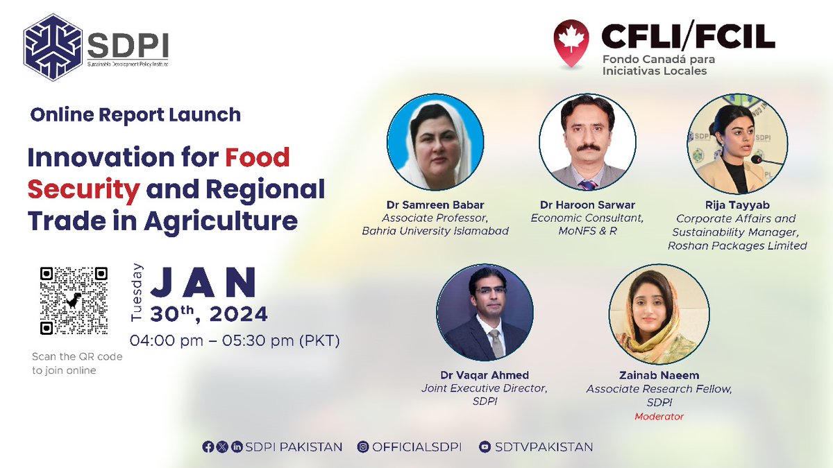 Join us for the online report launch with an incredible lineup of panelists:🔽 Online Report Launch on 'Innovation for Food Security and Regional Trade in Agriculture' #FoodSecurity #SDPI