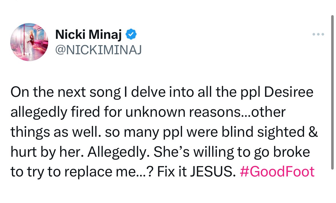 Mílagro on X: "Nicki Minaj addresses Desiree Perez of Roc Nation in new tweets: https://t.co/XcFL84sY6s" / X