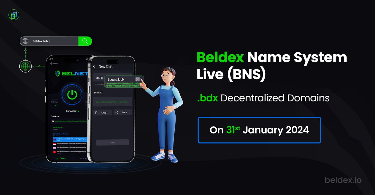 Beldex Name System Live On 31st January 2024
You can 🔜 Chat📱, Send 🔁 Receive $BDX and Host Website with BNS
The future of decentralized domains with .bdx😎