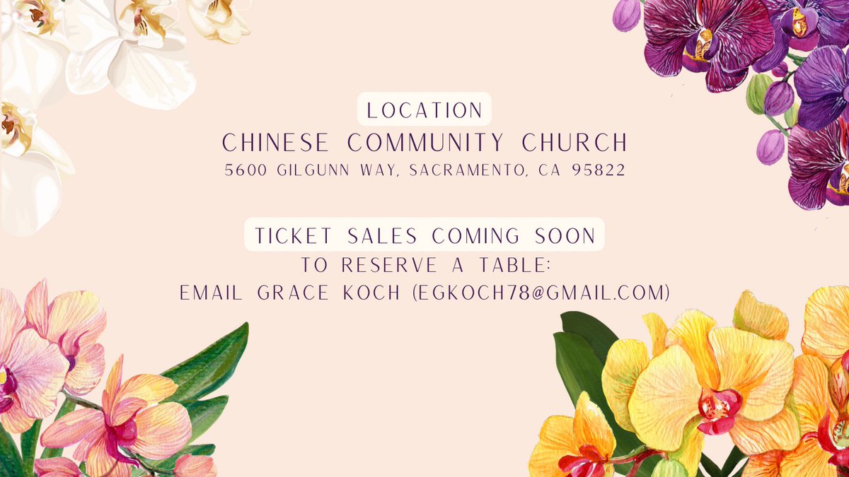 My Sister's House (@mysisters_house) on Twitter photo 🗓 SAVE THE DATE!
🫖 Our annual High Tea celebration will take place on Saturday, March 9 at the Chinese Community Church ⛪️
🎟 Tickets will be available soon
To reserve a table, please contact:
✉️ Grace Koch (egkoch78@gmail.com) 🗓 SAVE THE DATE!
🫖 Our annual High Tea celebration will take place on Saturday, March 9 at the Chinese Community Church ⛪️
🎟 Tickets will be available soon
To reserve a table, please contact:
✉️ Grace Koch (egkoch78@gmail.com)