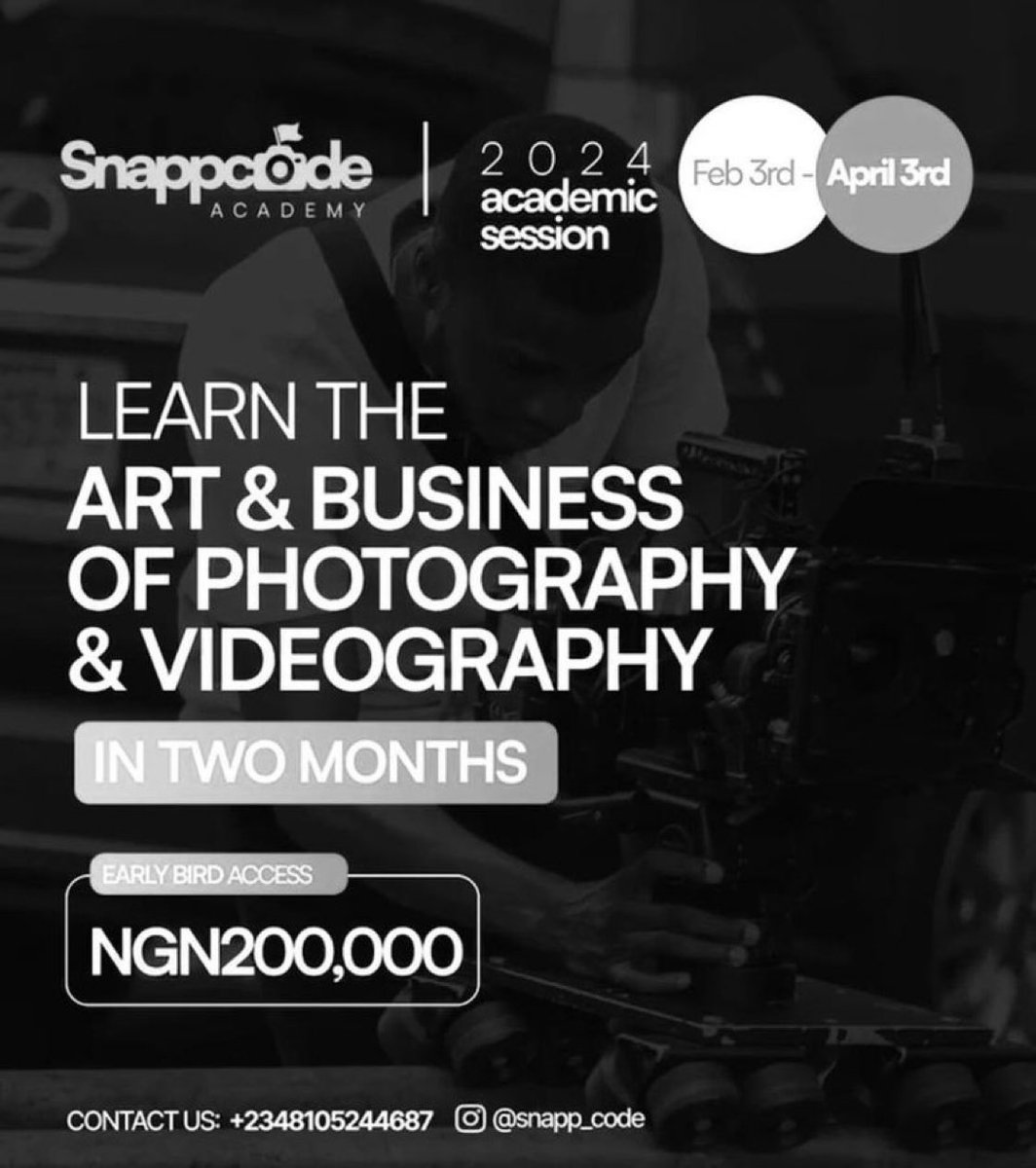 NursePearls's tweet image. Hello guys!! Do you know you can be a blessing to charity while you are learning a new skill; the beautiful skill of Photography &amp;amp; Videography with @snapp_code for 2024 is here and still running  #snappcodeacademy