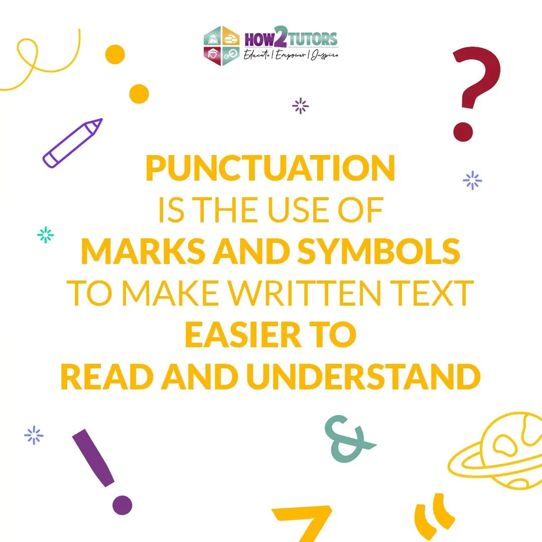 How2Tutors's tweet photo. English 101: What is Punctuation?

#english #englishlearning #englishteacher #englishbulldog #englishgrammar #englishonline #englishtips #englishlanguage #how2tutors #how2publishers #matrix #matric2024 #school #education #academicsucess #tutor #tutoring #pretoria #school https://t.co/QhxZXcrWFT