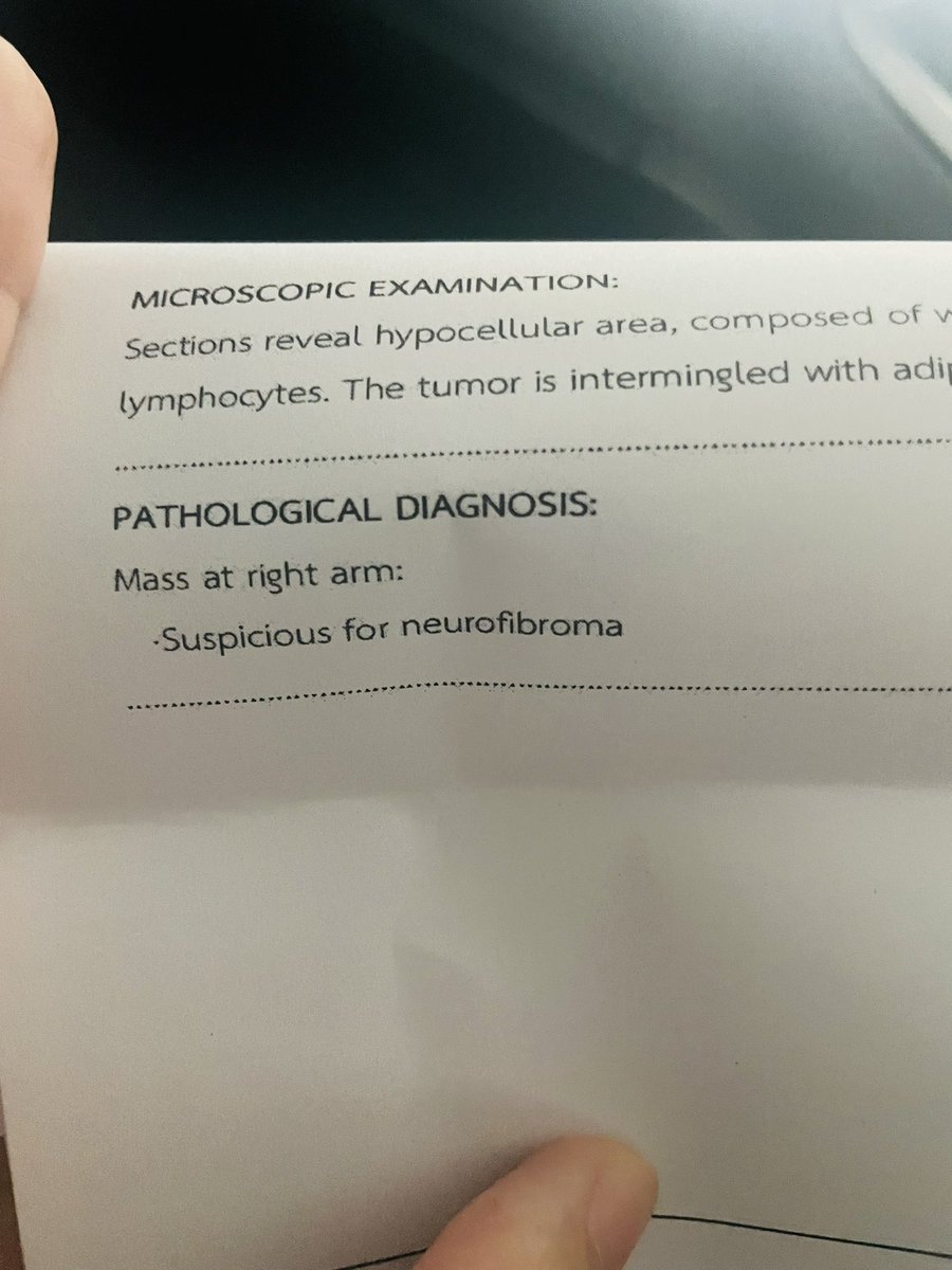 ผลชิ้นเนื้อออกแล้วววคับๆ เป็น neurofibroma เนื้องอกจากเส้นประสาท ไม่ใช่เนื้อร้าย ฮืออออออ 😭