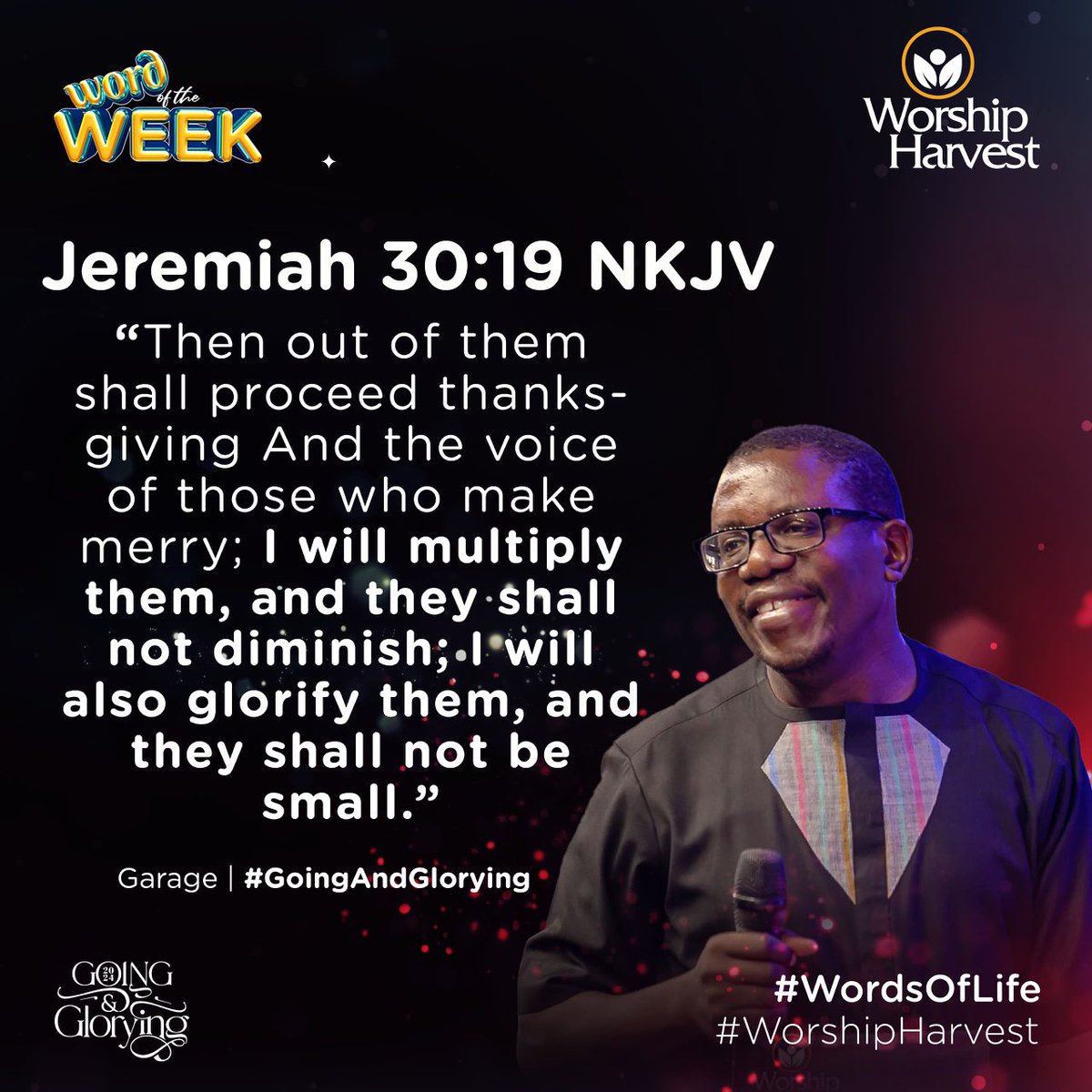 Thanksgiving precedes multiplication and glory ✨.

What are you thankful for today? 

#WordOfTheWeek #WordsOfLife #Thanksgiving #WorshipHarvest #GoingAngGlorying