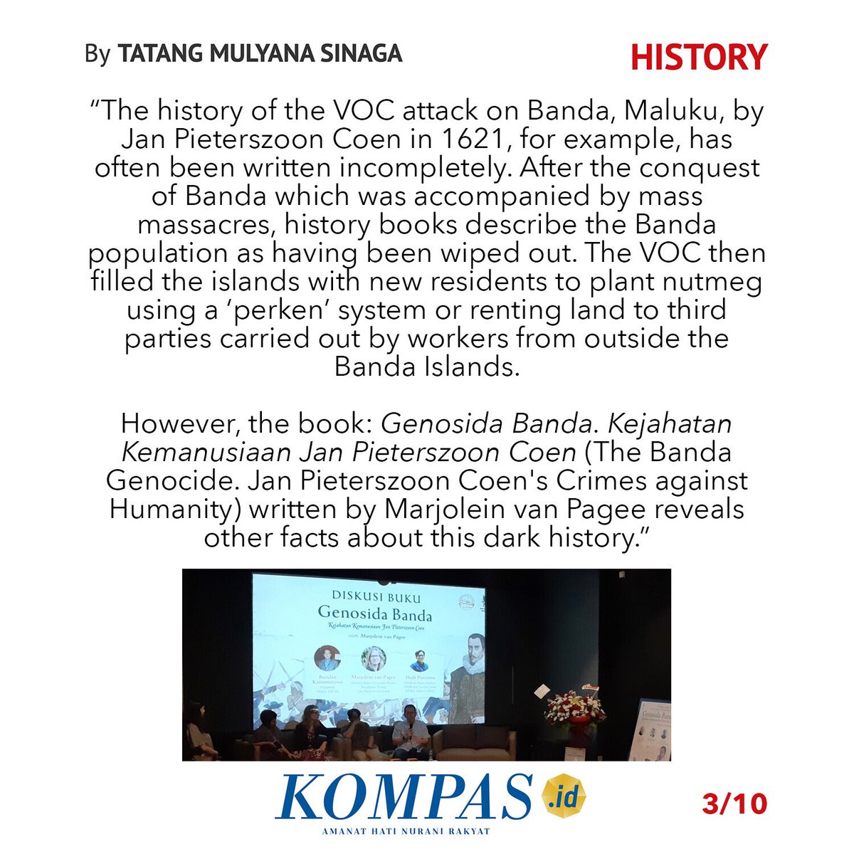 Marjoleinvpagee's tweet photo. 1/3 Happy with this article in Kompas! The systematic erasure of the Wandan people by the Dutch is clearly mentioned. This is something Dutch journalists refused to mention in 2021 when they reviewed my book!
https://t.co/uPeeivrixs
#Banda #Wandan #Kei #jpcoen @KomunitasBambu https://t.co/SKMcJqy4nn