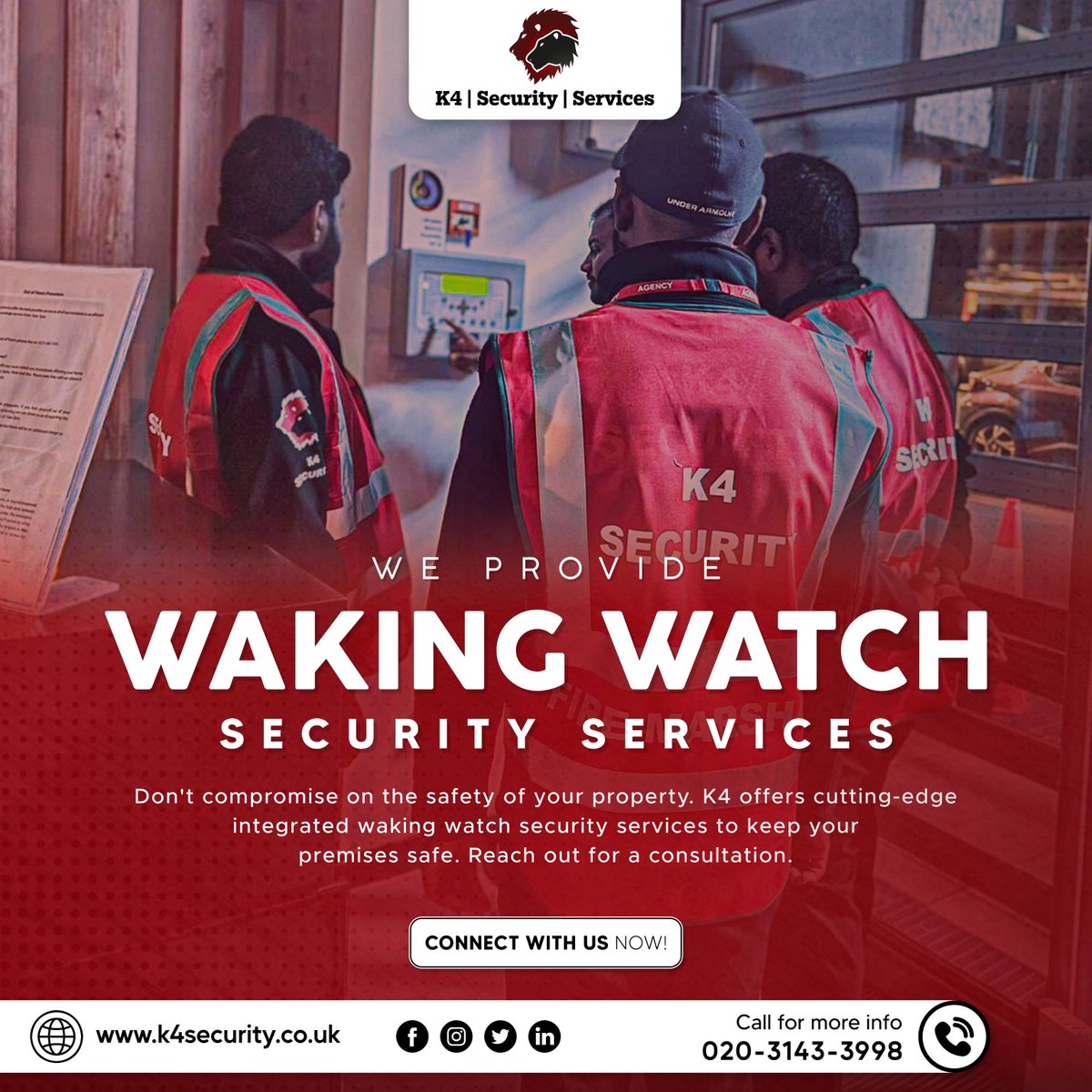 Choose K4 for a waking watch service that goes beyond expectations. Contact us today for a tailored solution to meet your security needs. 02031433998
 
k4security.co.uk/waking-watch-s…

#K4Security #WakingWatch #SafetyFirst #PropertySecurity #UK