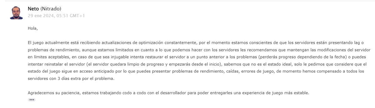 MisuzuTev's tweet photo. Para la gente que confió en @NitradoES @Nitrado @NitradoStatus que terrible que te digan que una de las soluciones para tu server de palword. Y decir que es por que el juego esta en acceso anticipado cuando la realidad es que no supieron analizar que iban a colapsar por cantidad https://t.co/jDWC1YMNe0