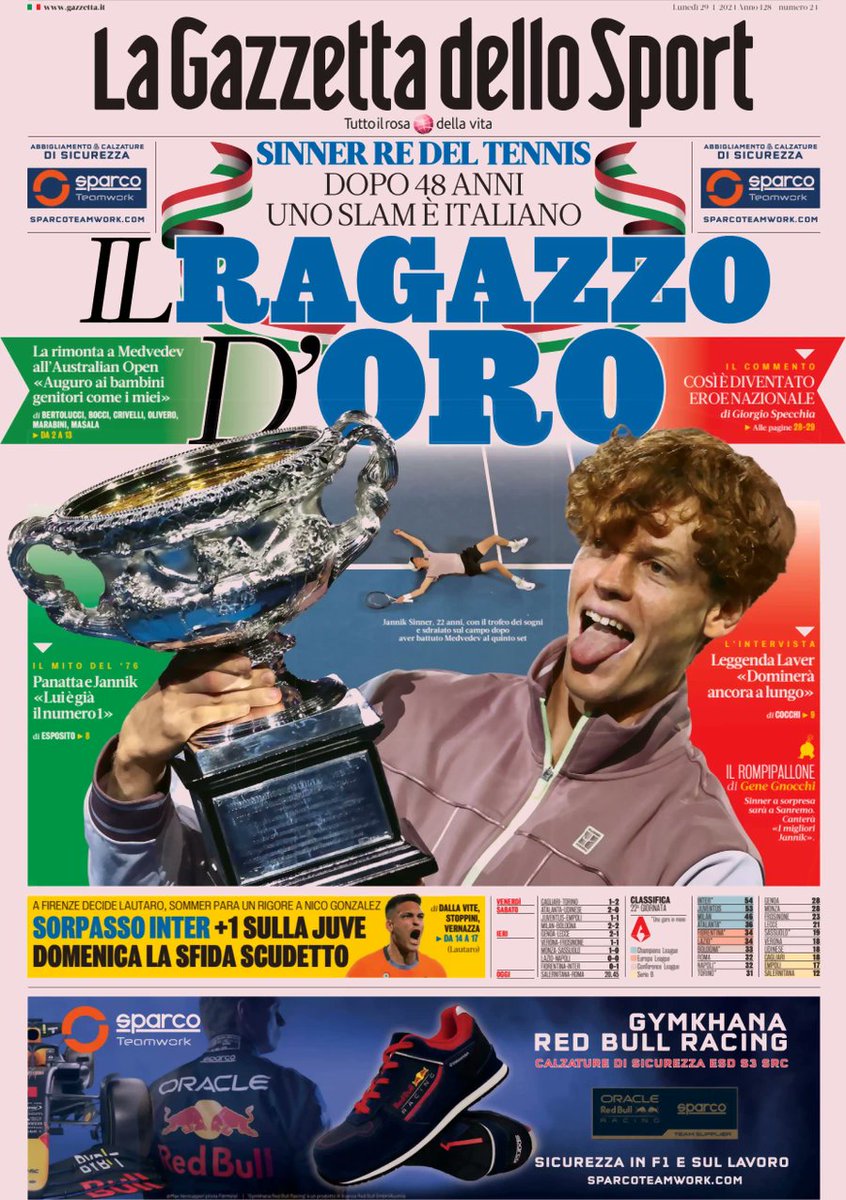 karda70's tweet photo. #GiornaliSportivi #29gennaio #rassegnastampa #edicola #EdicolaKarda

#Sinner #AustralianOpen #SinnerMedvedev 

#SerieA #SalernitanaRoma 

#Volley #CoppaItalia #SirPerugia 

#calciomercato 

#LBA #LBF #LNP 

#SerieBKT #ternanacalcio 

#SerieCNOW #perugiacalcio https://t.co/GMypIEitk7