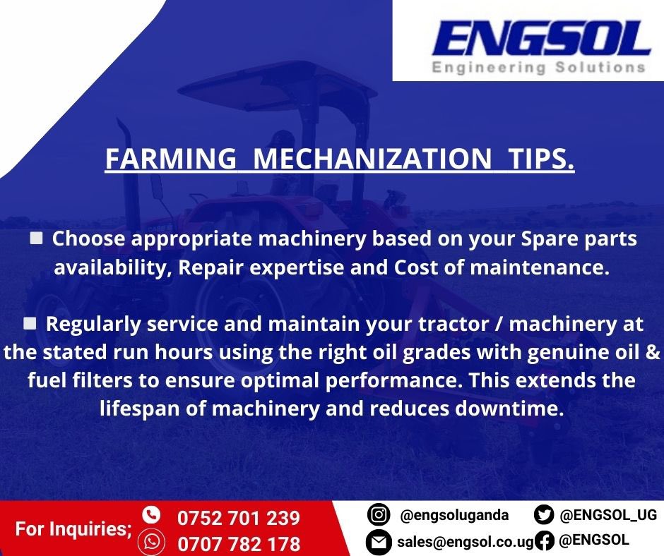#mondaythoughts 

While embracing farming mechanization, here are some tips you need to equip yourself with.

#EngsolUg
#AgroEngineering 
#FarmingMechanization 
#FarmingTips