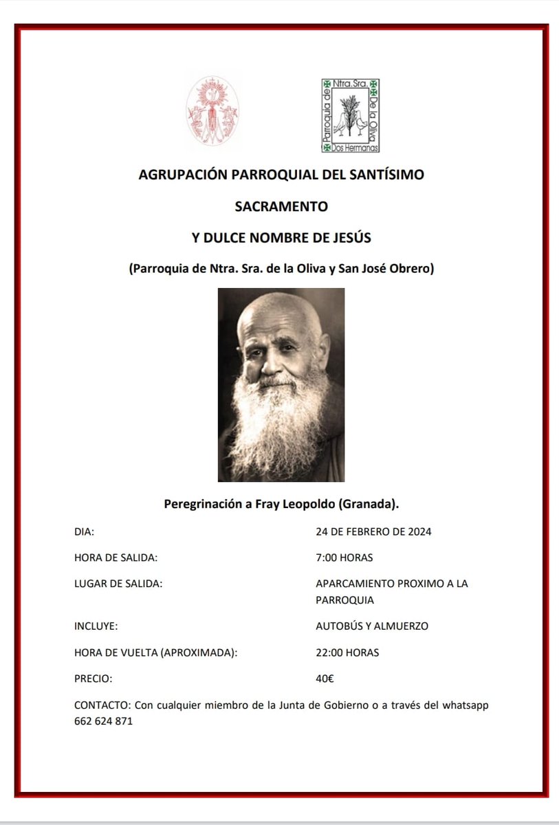 Peregrinación a Fray Leopoldo el próximo 24 de febrero. Animate y acompañanos. Más información en el cartel: