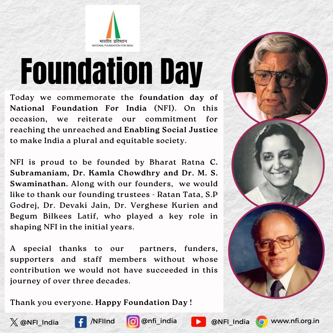 Happy Foundation Day to us!
Please keep supporting us in our efforts.

#EnablingSocialJustice #NFI