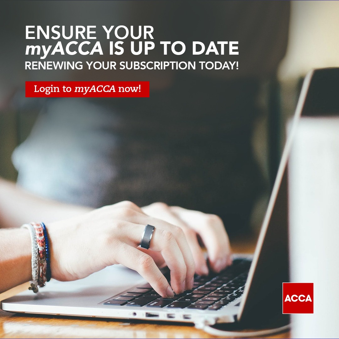 Stay connected with ACCA's global network by keeping your myACCA up to date.
Renew your subscription today: portal.accaglobal.com

#ACCA #AccountingForABetterWorld