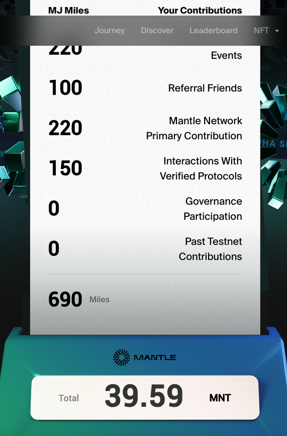 GreenWebApp's tweet image. I've claimed my $MNT rewards from Mantle Journey! Check and see if you've been rewarded as a Mantle Journey participant: journey.mantle.xyz       Explore Mantle Ecosystem: mantle.xyz       Bridge to Mantle Network: bridge.mantle.xyz