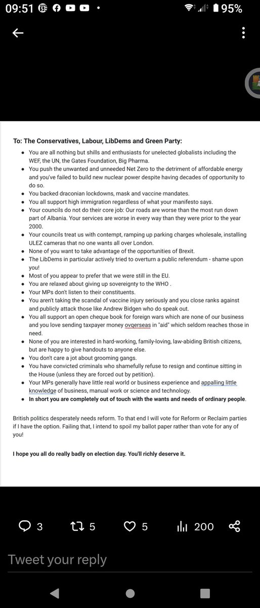 JohnBar28691234's tweet photo. @Lizzie_d30 One of the better ones of a really bad lot. The @Conservatives need razing to the ground. They can then decide if they want to be a genuinely right of centre CONSERVATIVE PARTY or a Blairite Social Democratic party. I won't vote LibLabConWEF Party again https://t.co/xYY4GN3h4B
