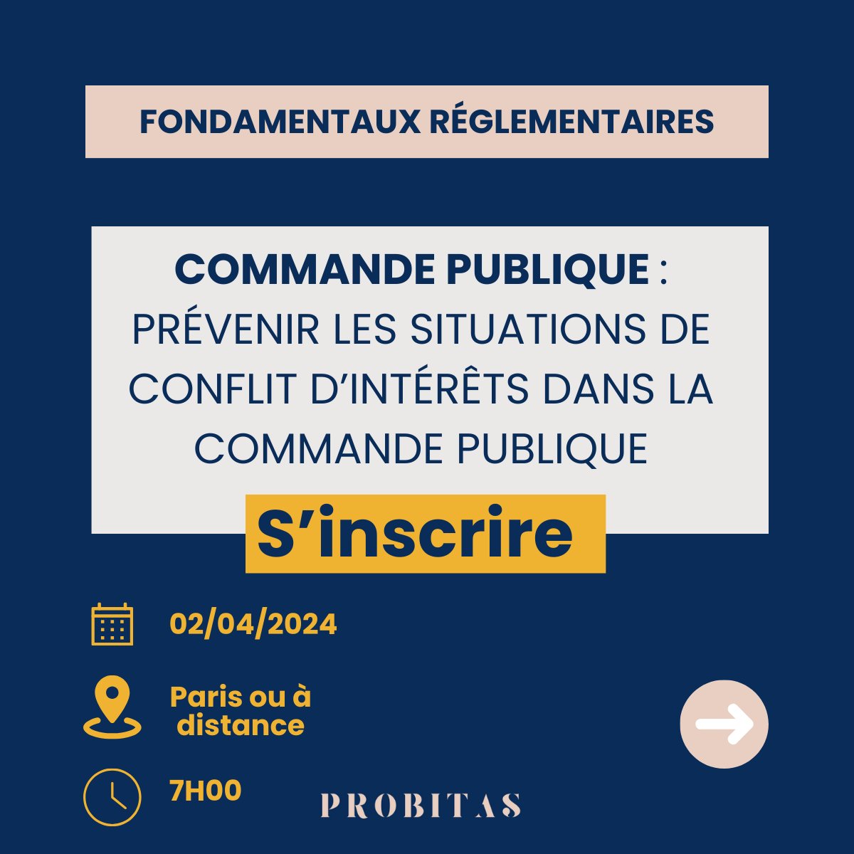 [FORMATION📚]

En partenariat avec <a href="/achatpublic_com/">achatpublic.com</a> , PROBITAS organise 3 sessions de formation sur la prévention des conflits d’intérêts dans la commande publique.

La première a lieu le 02/04/2024. 

Informations et inscriptions  : evenements.infopro-digital.com/achatpublic-pu…