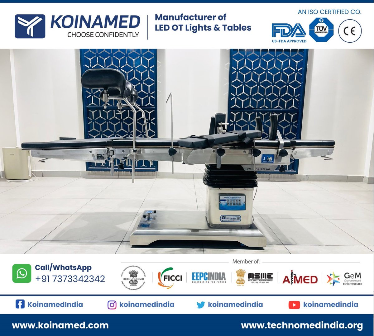 koinamedindia's tweet image. KMI 1201 Advance electromanual #OTsurgicaltable is made of 304 grade SS (laser cut). This #CArmtable has a dual control system (remote, nurse panel). More features are manual override system, gas spring function for head and split leg section, etc.
Demo: youtu.be/dcLNm46p7oM?si…
